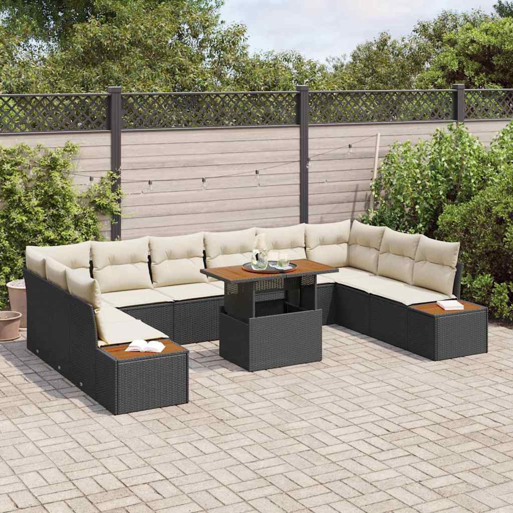 Set da Pranzo per Giardino con cuscino 11 pcs Nero e Beige | homemem39