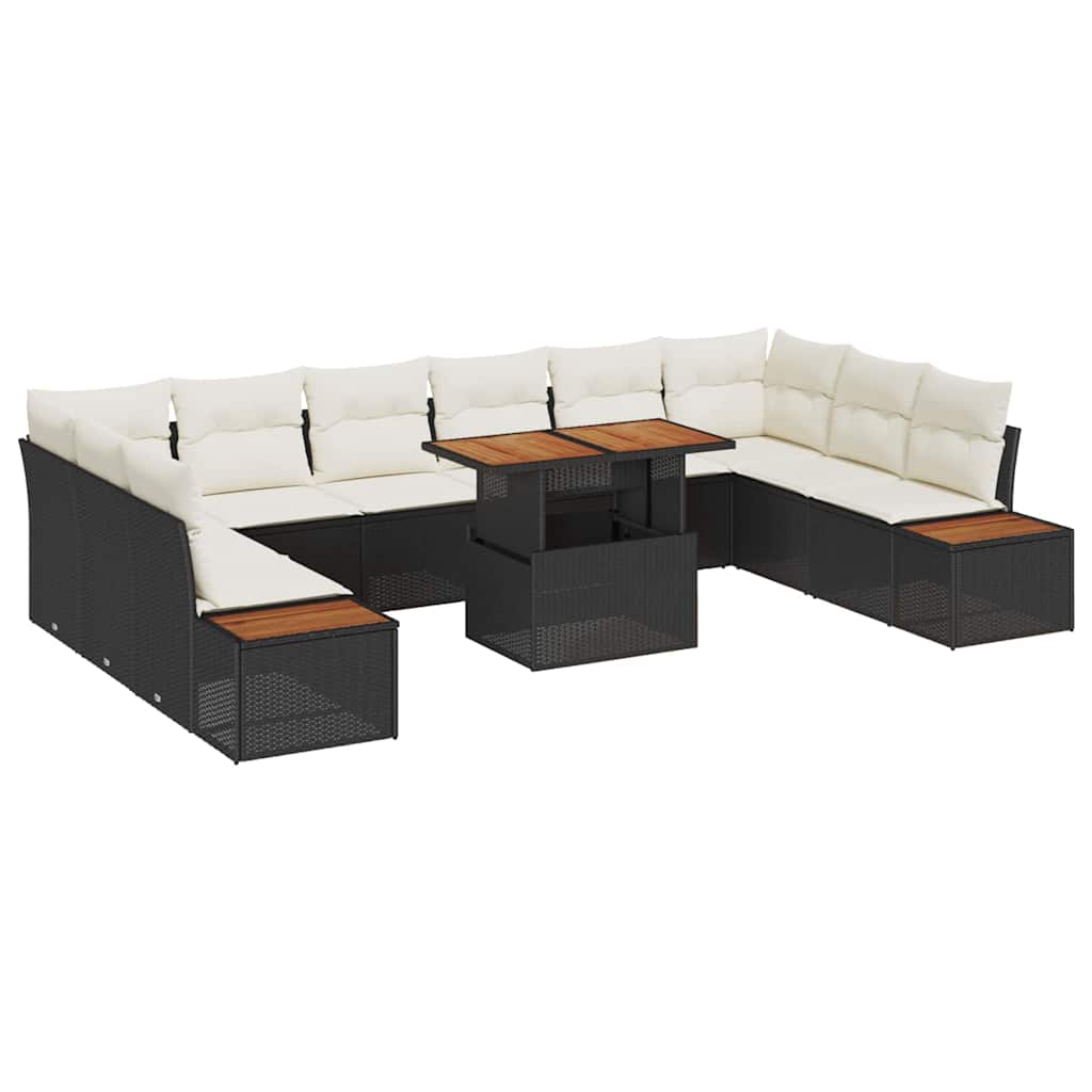 Set da Pranzo per Giardino con cuscino 11 pcs Nero e Beige | homemem39