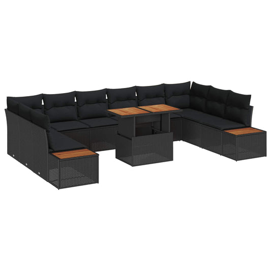 Set da Pranzo per Giardino con cuscino 11 pcs Nero e Marrone