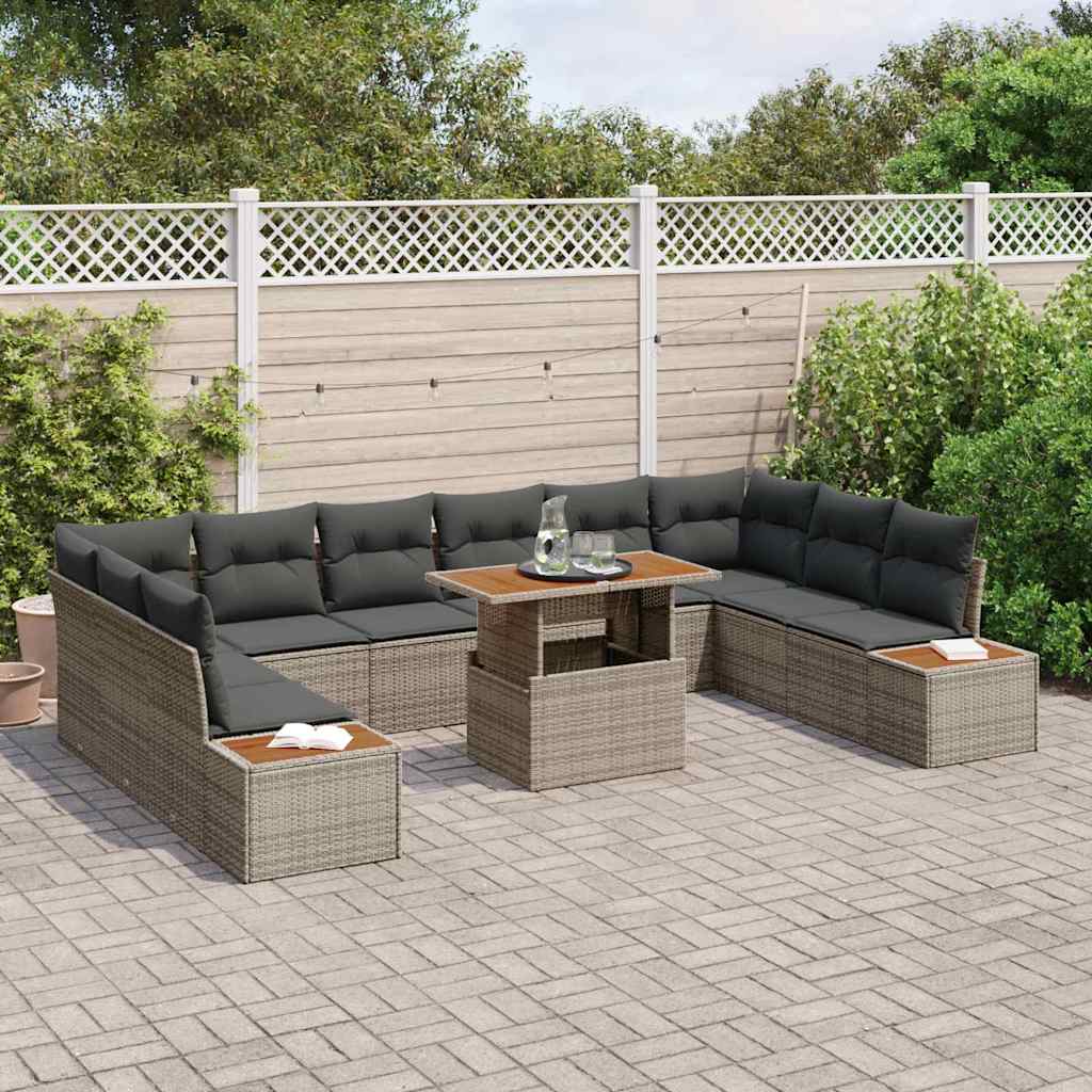 Set da Pranzo per Giardino con cuscino 11 pcs Grigio e Marrone | homemem39