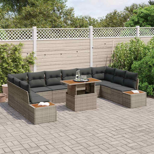 Set da Pranzo per Giardino con cuscino 11 pcs Grigio e Marrone