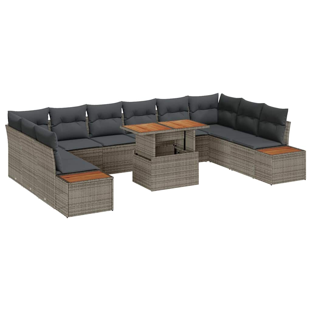Set da Pranzo per Giardino con cuscino 11 pcs Grigio e Marrone | homemem39