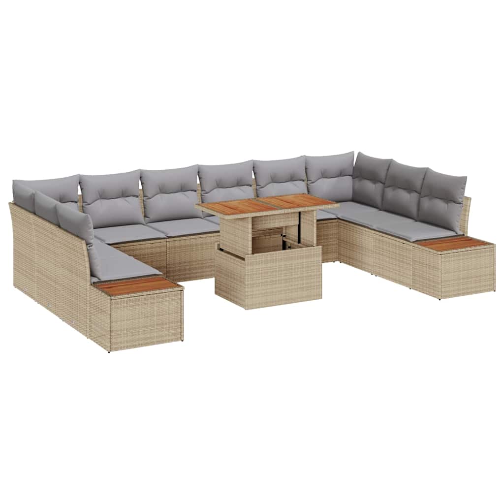 Set da Pranzo per Giardino con cuscino 11 pcs Beige e grigio | homemem39