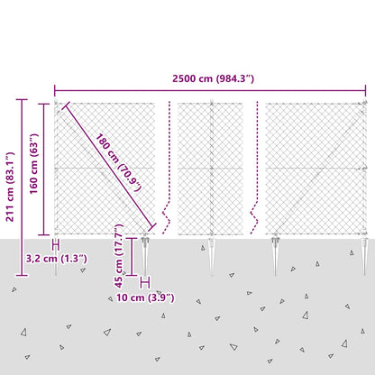 Recinzione a maglie con posti Grigio 1.6 x 25 m Acciaio