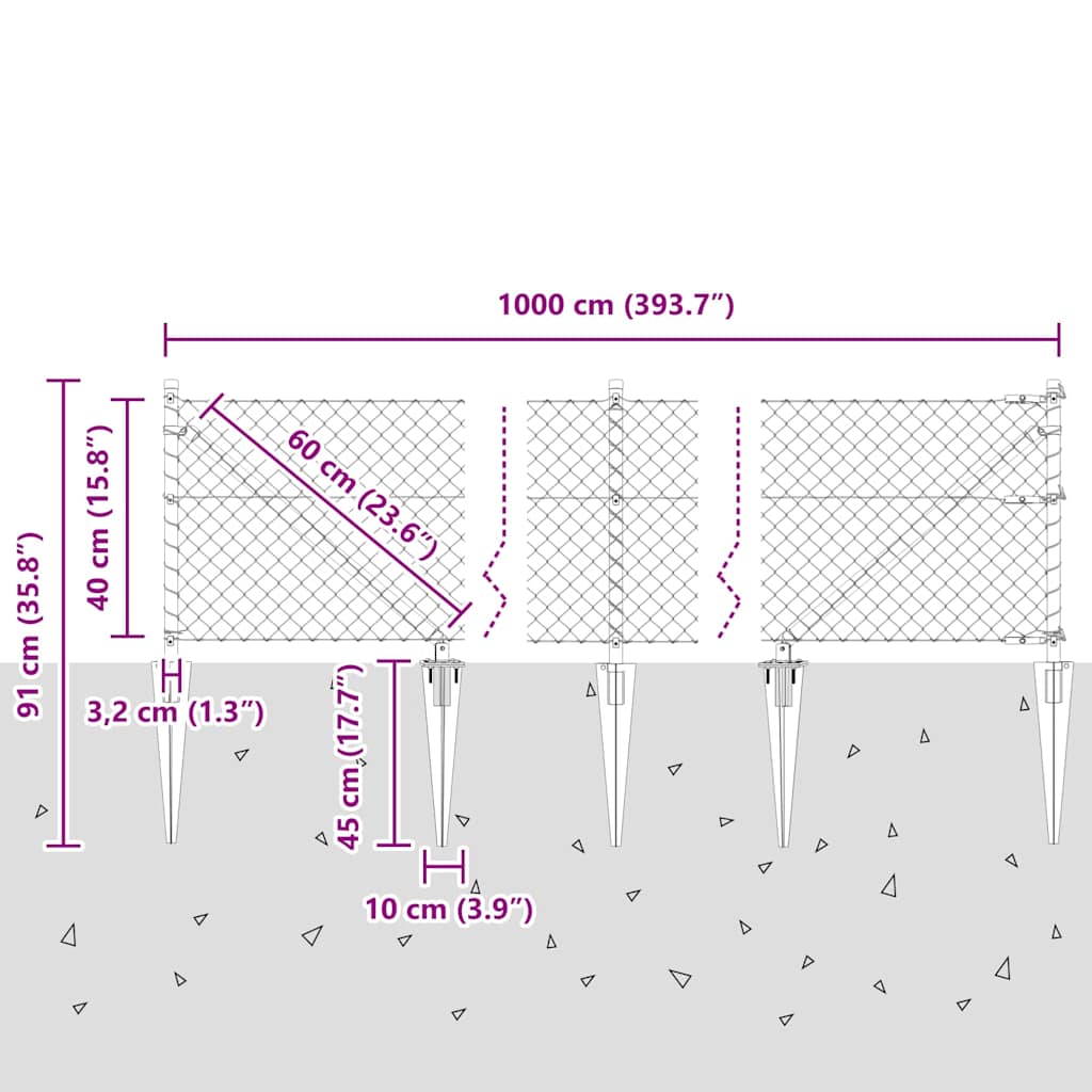 Recinzione a maglie con posti Argento 0.4 x 10 m Acciaio