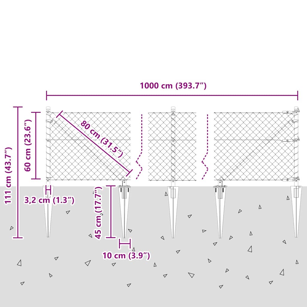 Recinzione a maglie con posti Argento 0.6 x 10 m Acciaio
