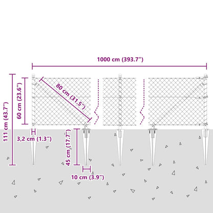 Recinzione a maglie con posti Argento 0.6 x 10 m Acciaio