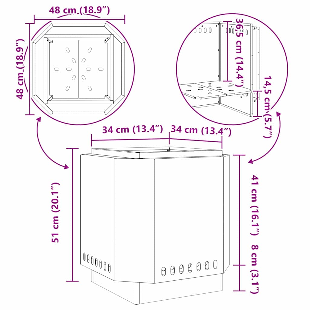 Focolare Senza Fumi Nero 48 x 48 x 51 cm Acciaio