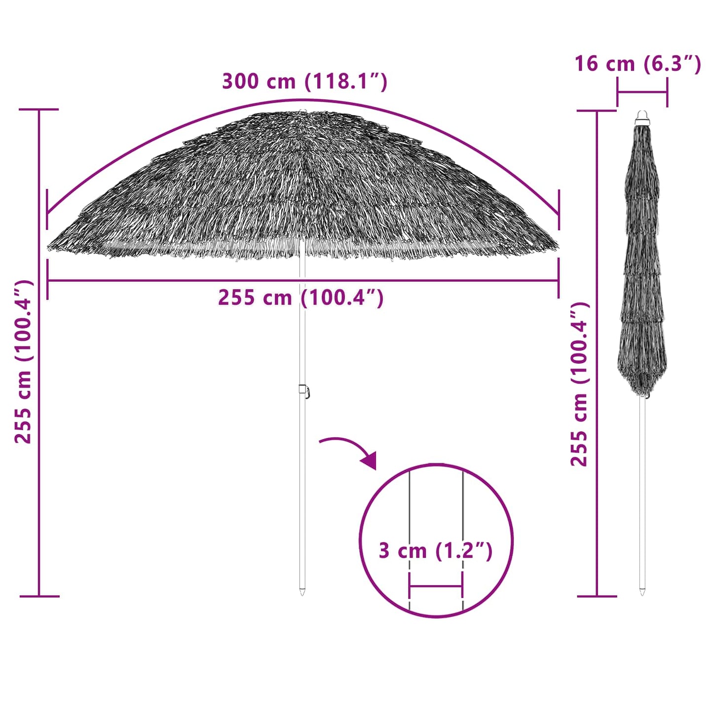 Ombrello da giardino Naturale 255 x 255 x 255 cm | homemem39