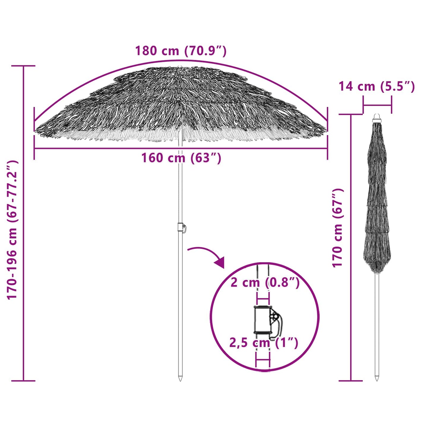 Ombrellone da Spiaggia Naturale 160 x 160 x 196 cm | homemem39