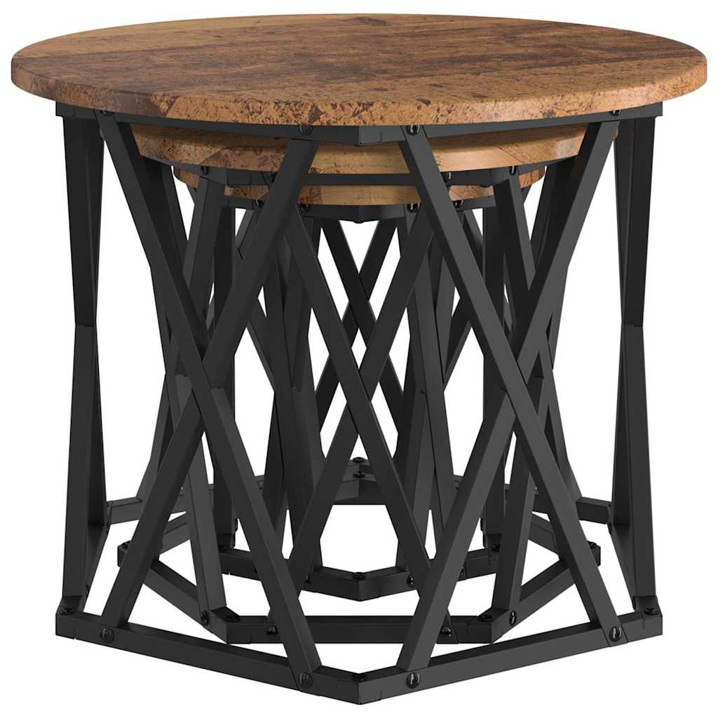 Tavolo Laterale Nesting 3 pcs Legno vecchio 53 x 53 x 40 cm