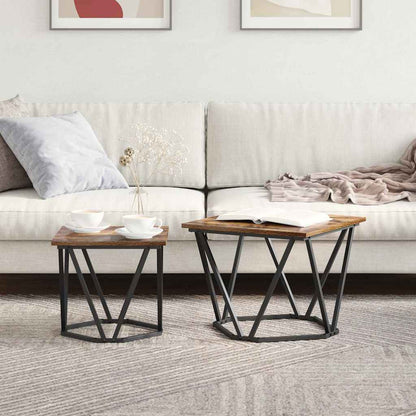 Set tavolini 2 pcs Rovere fumé Legno ingegnerizzato e acciaio