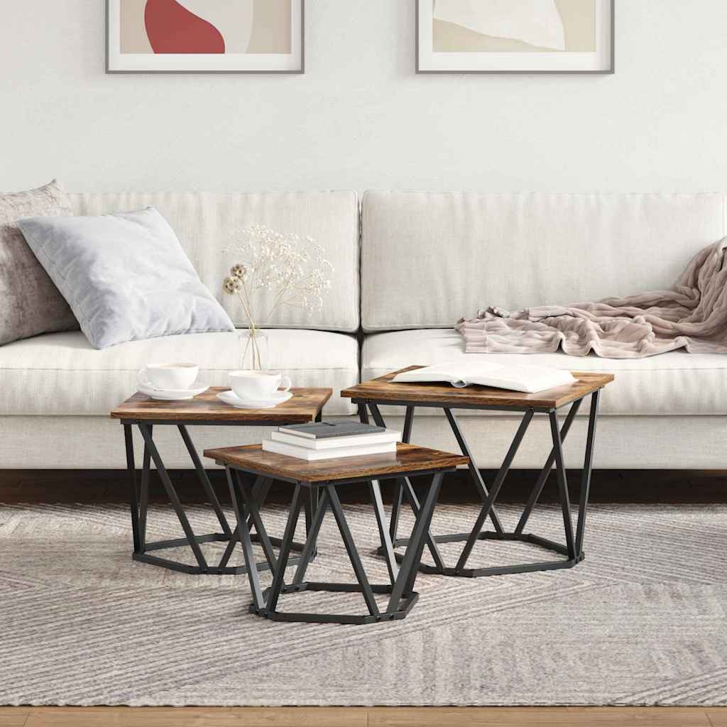 Tavolino da salotto 3 pcs Rovere fumé | homemem39
