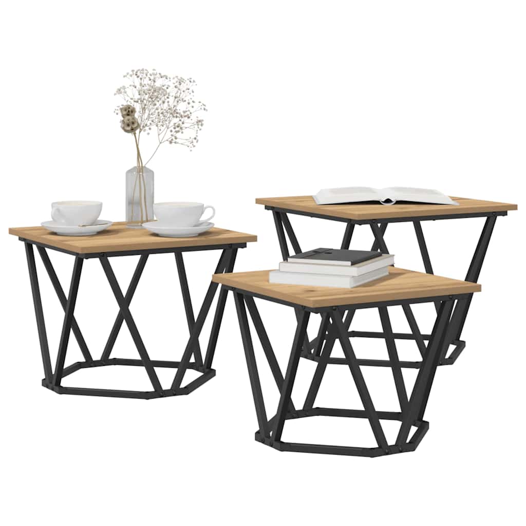 Tavolino da salotto 3 pcs Rovere artigianale 50 x 50 x 40 cm | homemem39