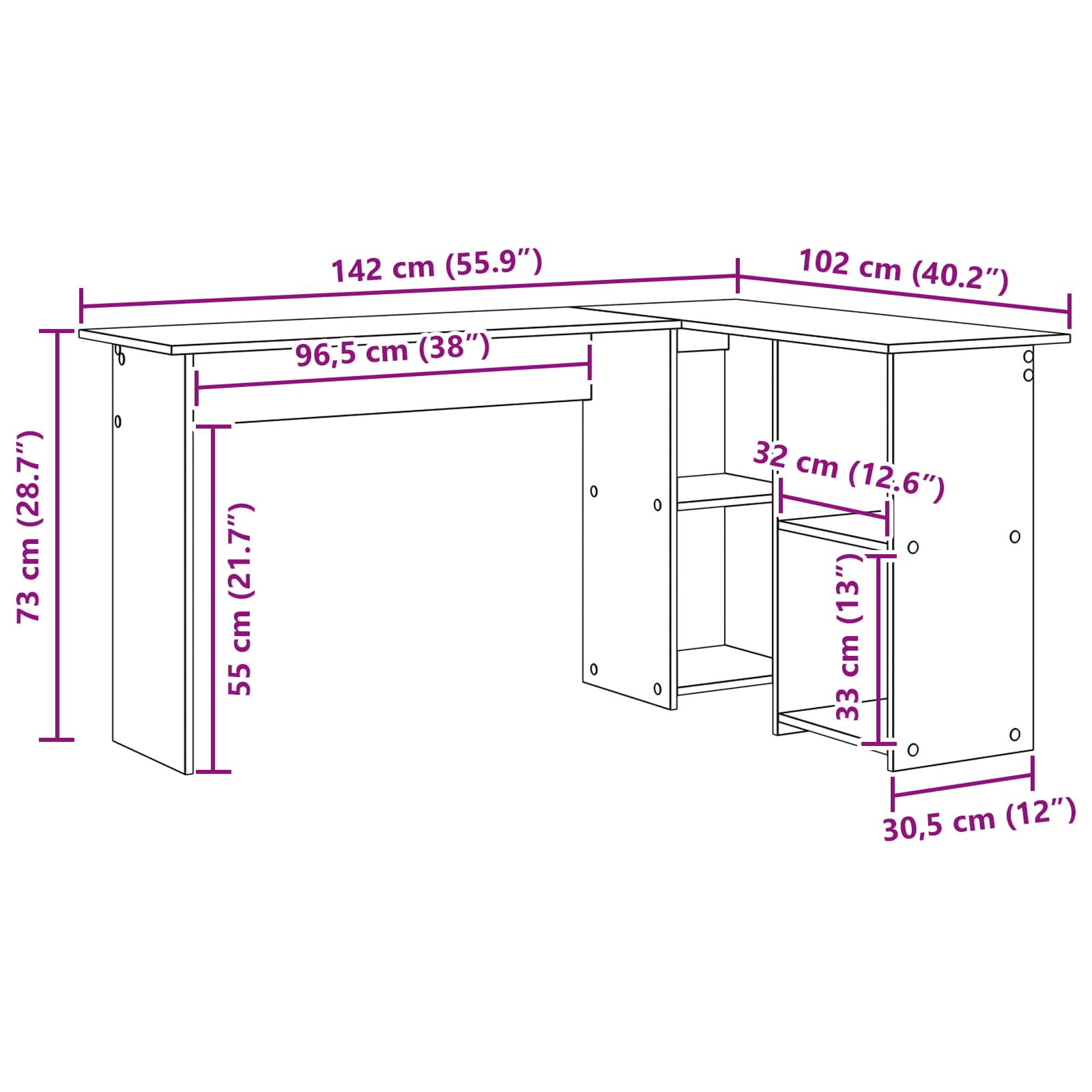 Scrivania Bianco 142 x 102 x 73 cm Legno multistrato | homemem39