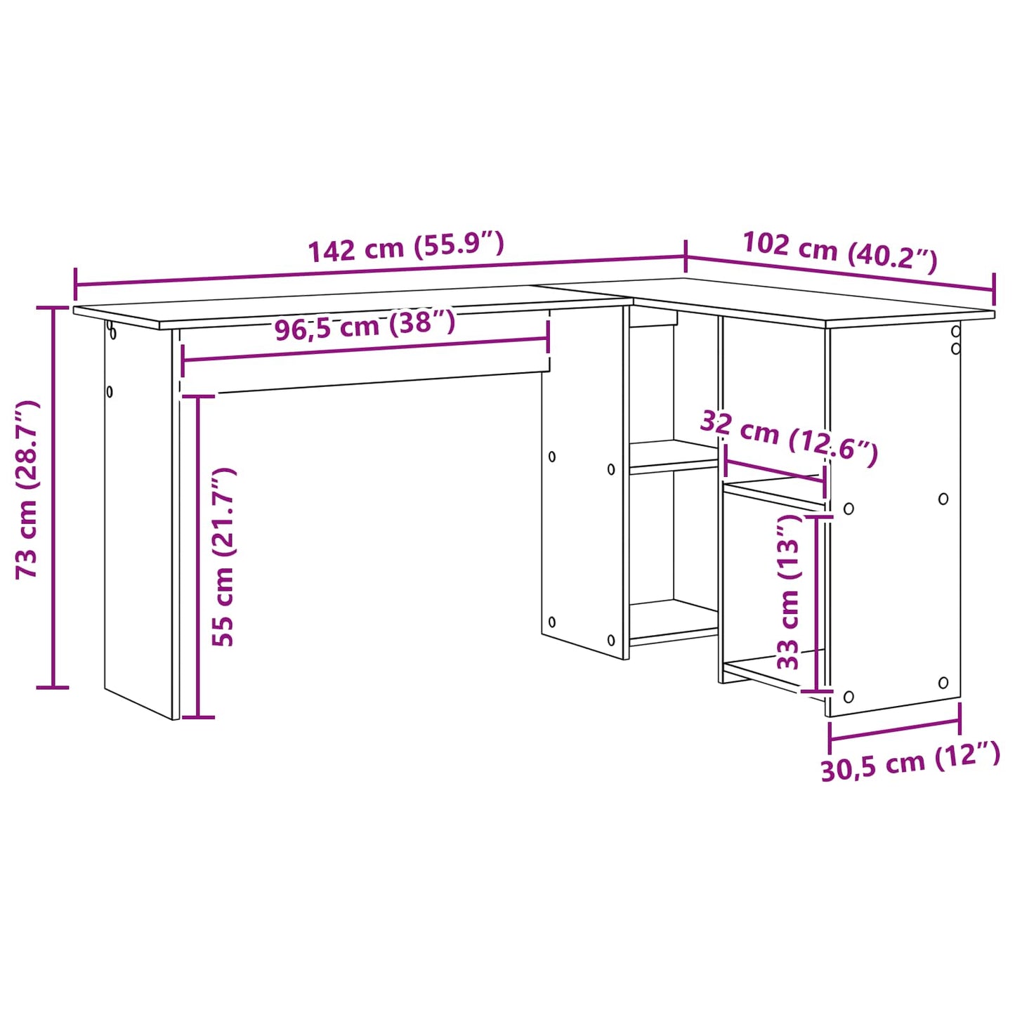 Scrivania Bianco 142 x 102 x 73 cm Legno multistrato | homemem39
