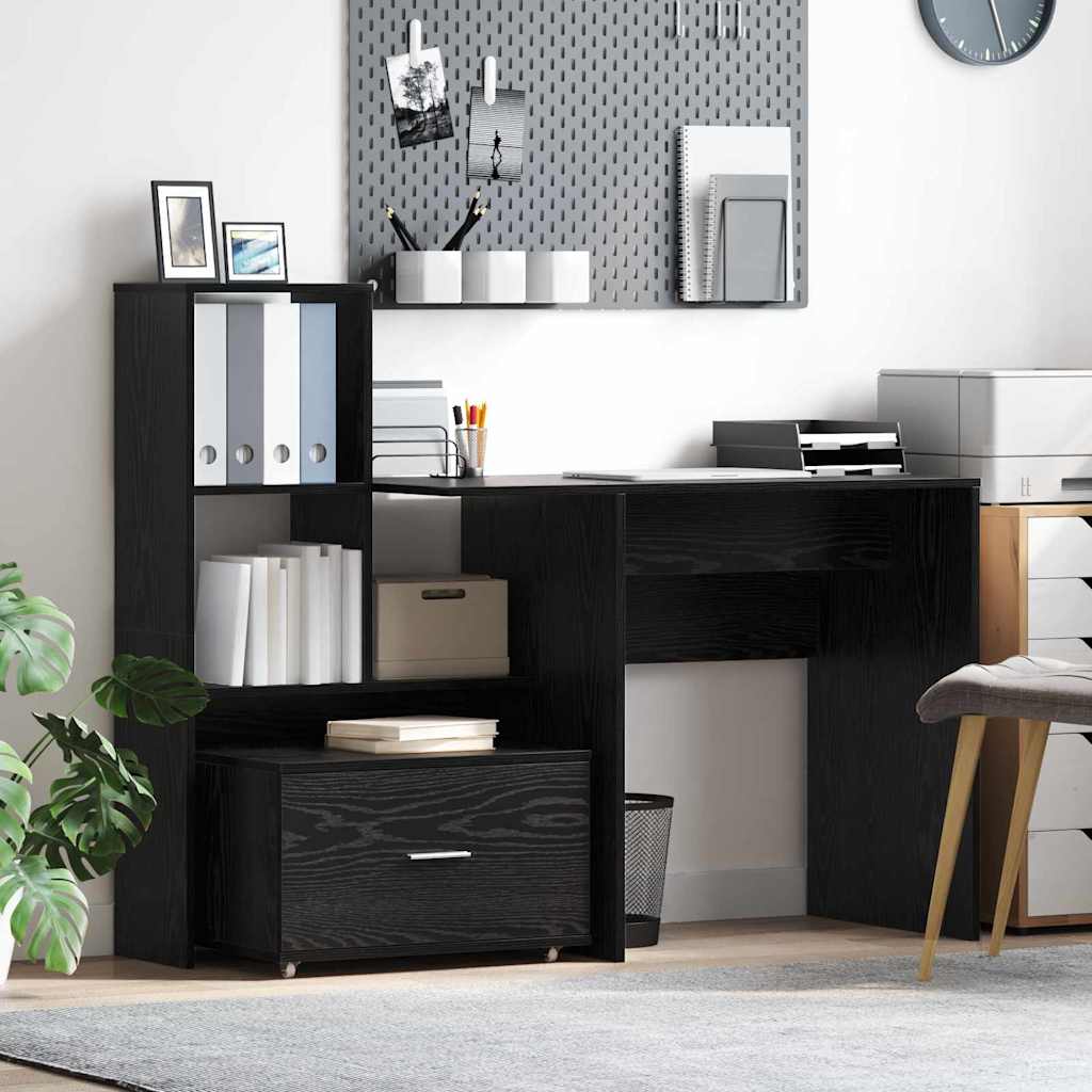 Mobile con Cassetti con ruota Rovere Nero 55 x 45 x 31 cm | homemem39