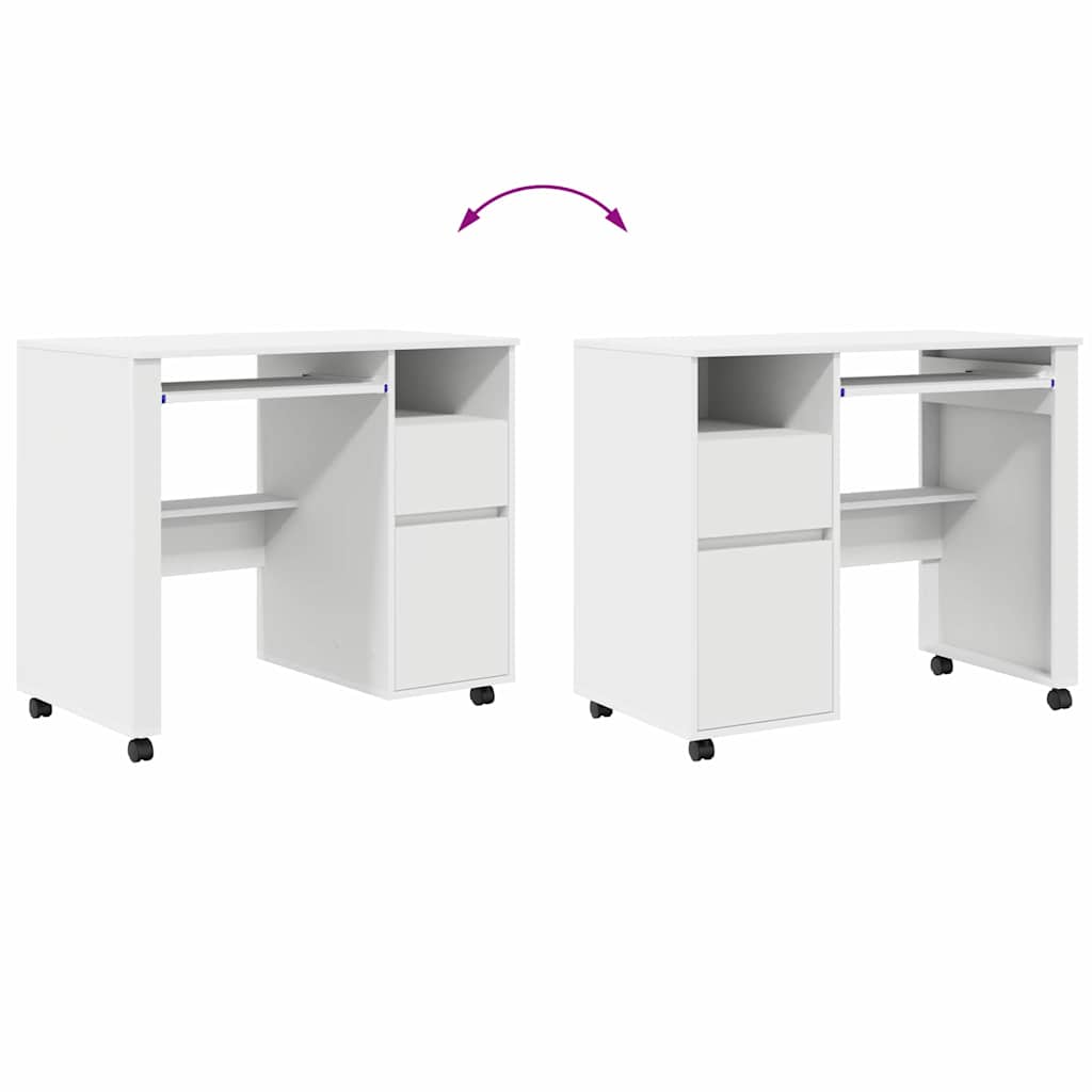 Scrivania con Ruote Bianco 91 x 50 x 77 cm Legno multistrato | homemem39