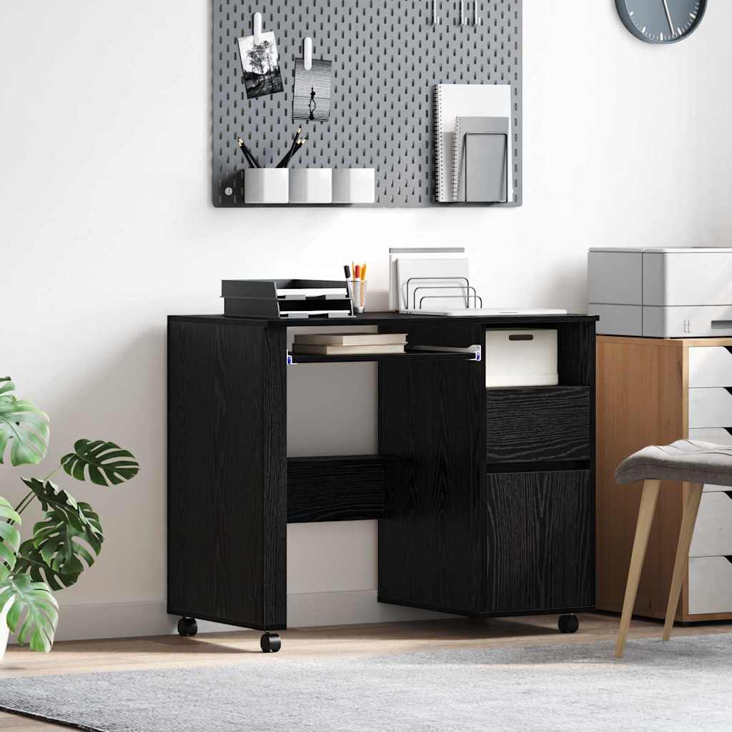 Scrivania con Ruote Rovere Nero Legno ingegnerizzato