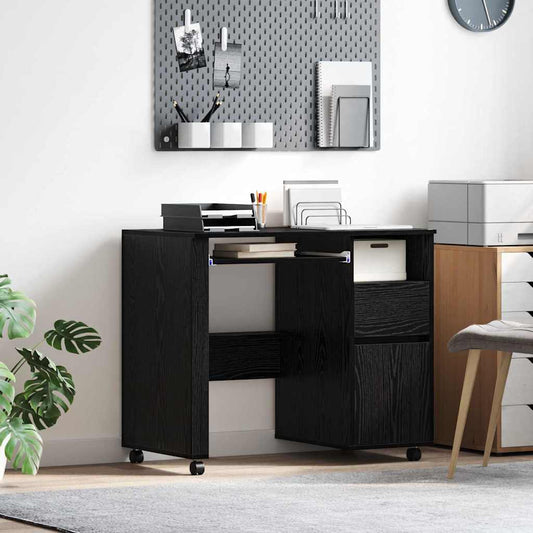 Scrivania con Ruote con cassetto Rovere Nero 91 x 50 x 77 cm