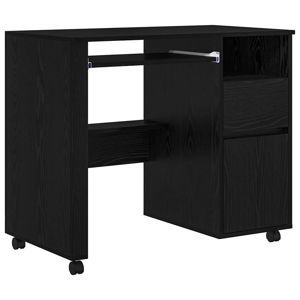 Scrivania con Ruote Rovere Nero Legno ingegnerizzato