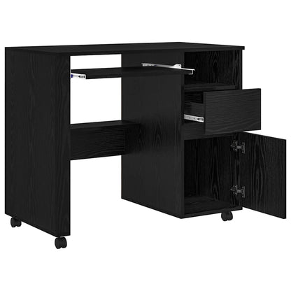 Scrivania con Ruote Rovere Nero Legno ingegnerizzato
