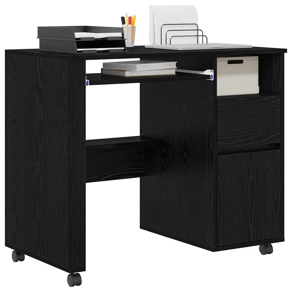 Scrivania con Ruote Rovere Nero Legno ingegnerizzato