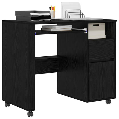 Scrivania con Ruote Rovere Nero Legno ingegnerizzato