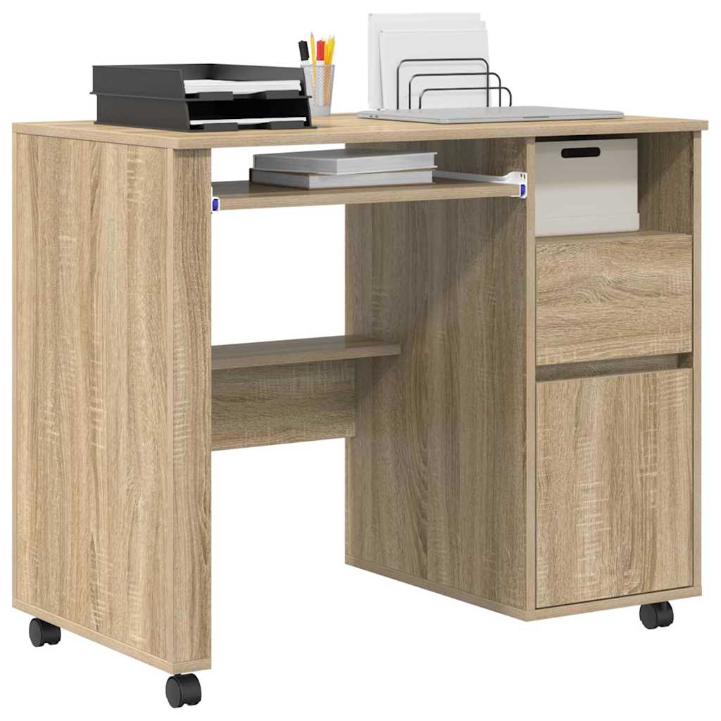 Scrivania con Ruote con cassetto Rovere Sonoma 91 x 50 x 77 cm | homemem39