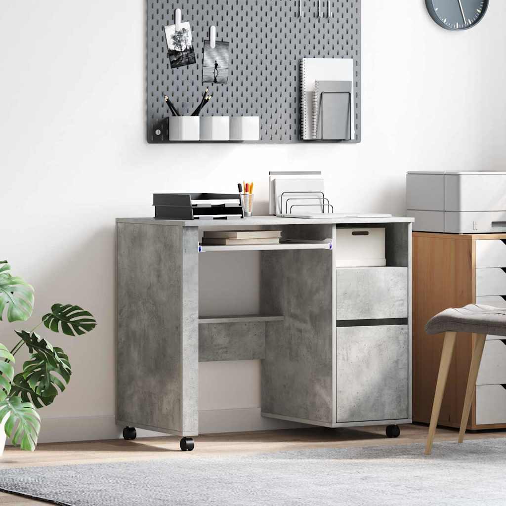Scrivania con Ruote con cassetto Grigio cemento 91 x 50 x 77 cm | homemem39