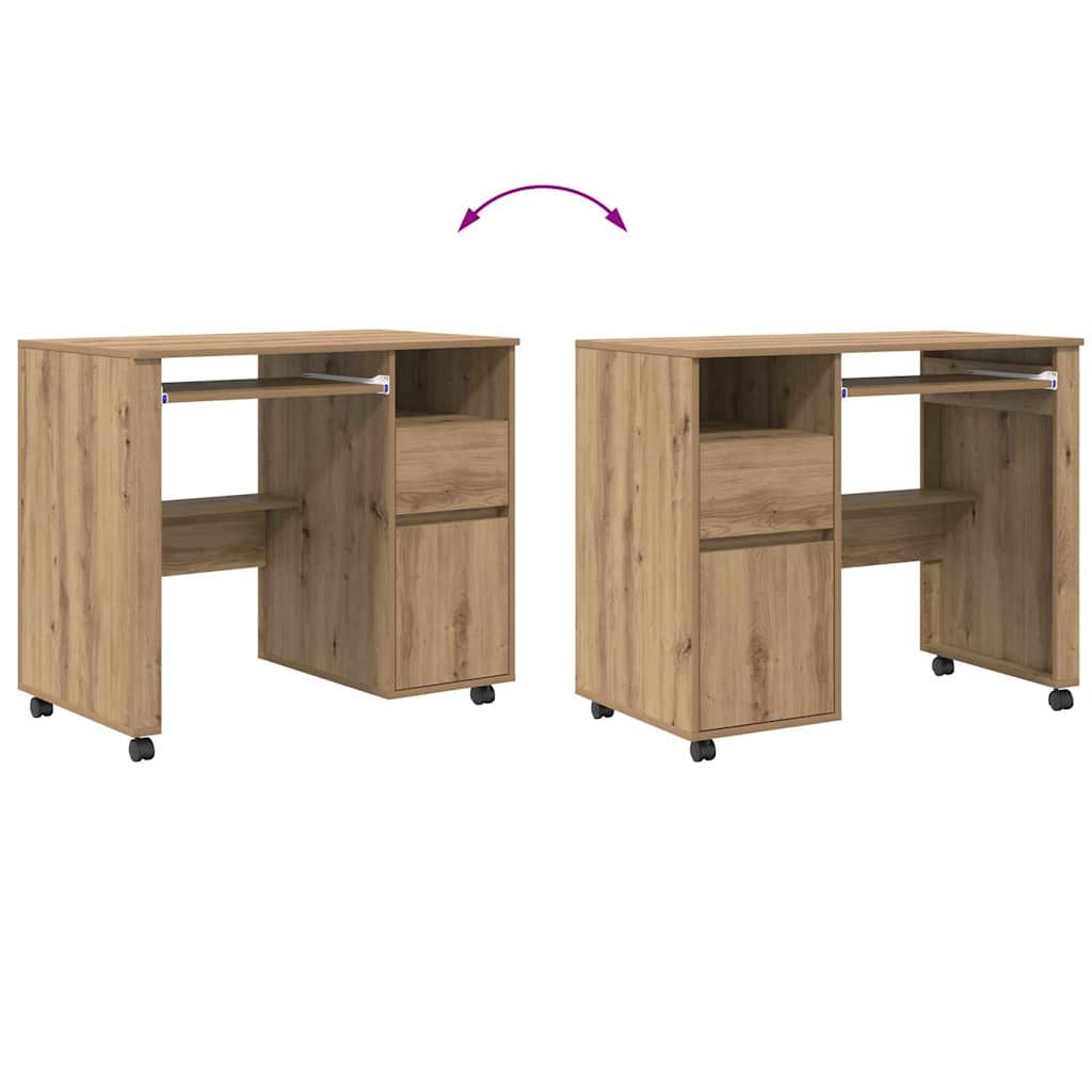 Scrivania con Ruote Rovere artigianale 91 x 50 x 77 cm | homemem39