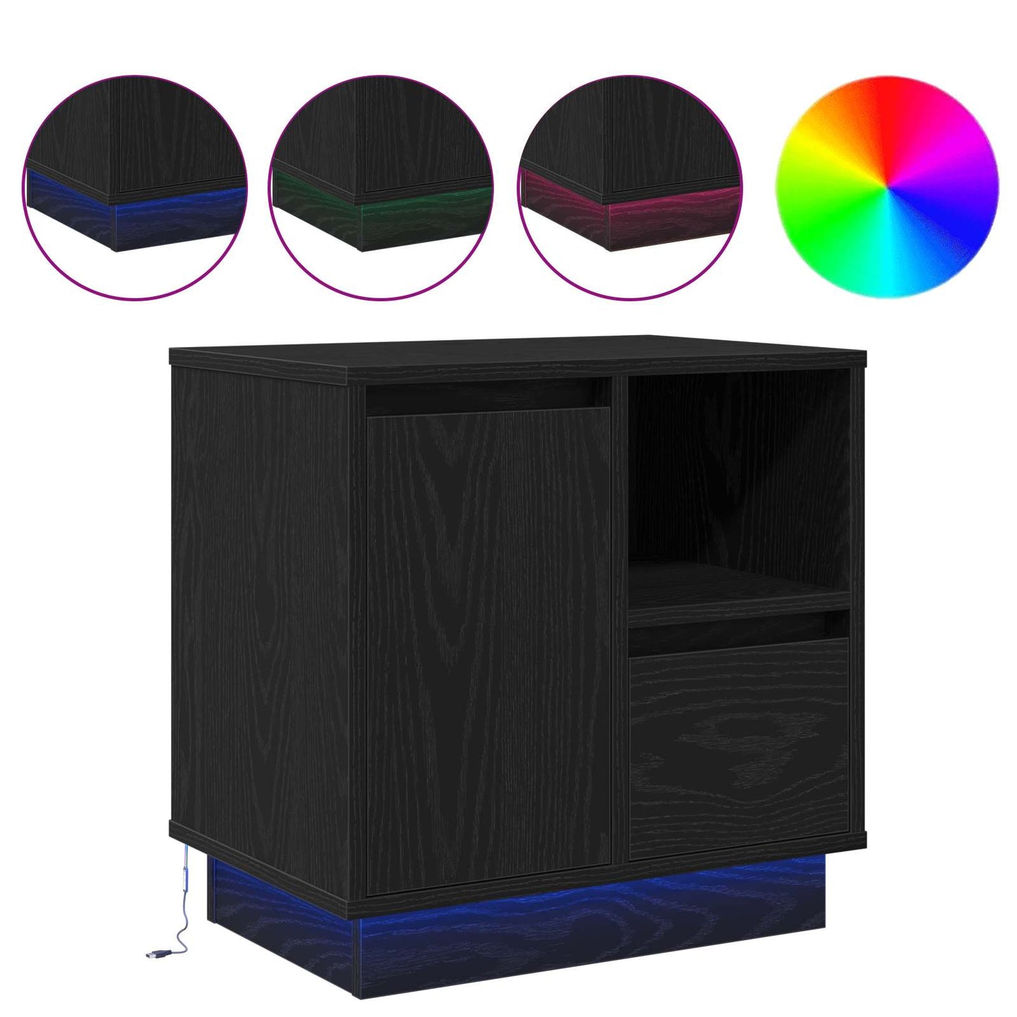 Armadio da Notte con cassetto Rovere Nero 50 x 34,5 x 50 cm.