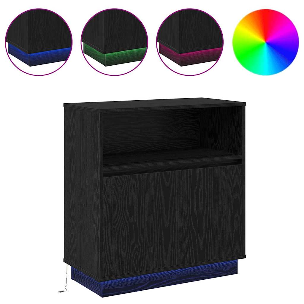 Credenza con LED Rovere nero 71 x 34.5 x 75 cm