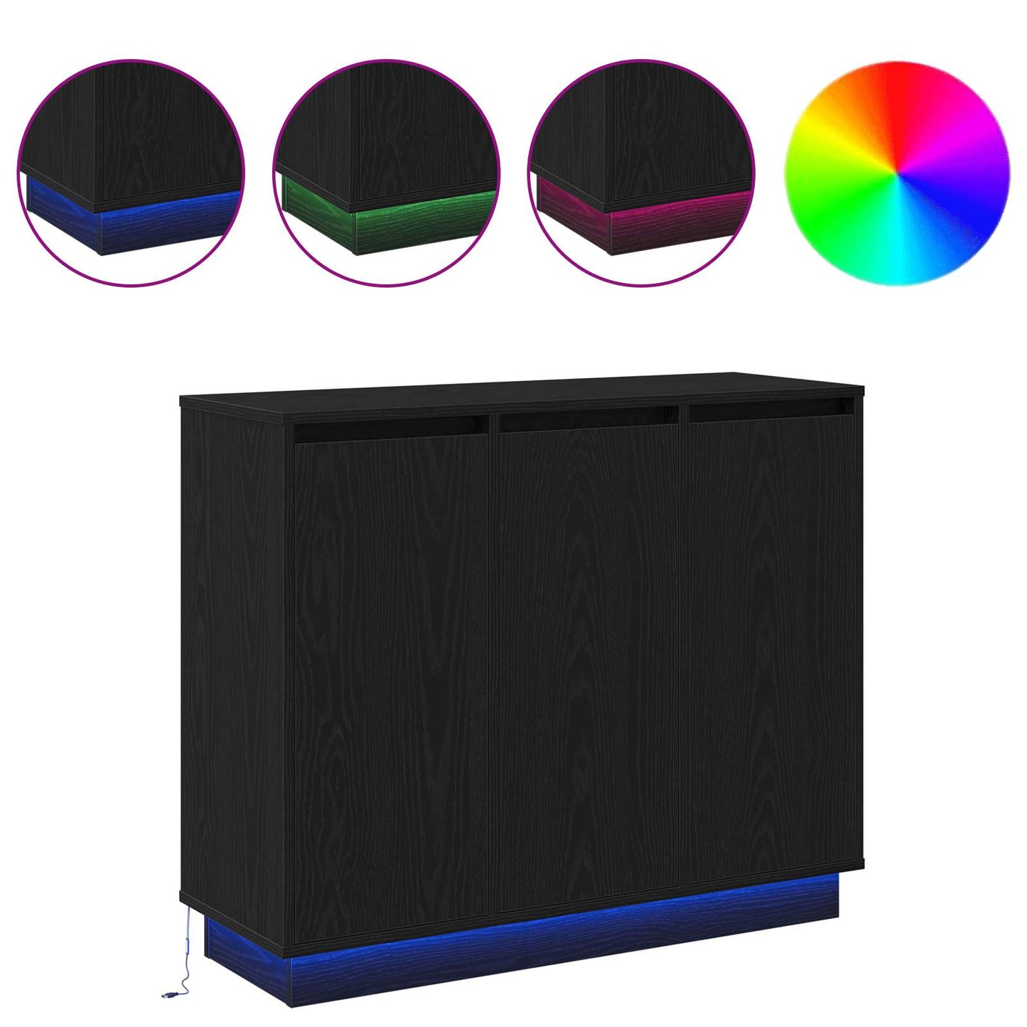 Madia LED Rovere Nero 90 x 32 x 75 cm Legno multistrato