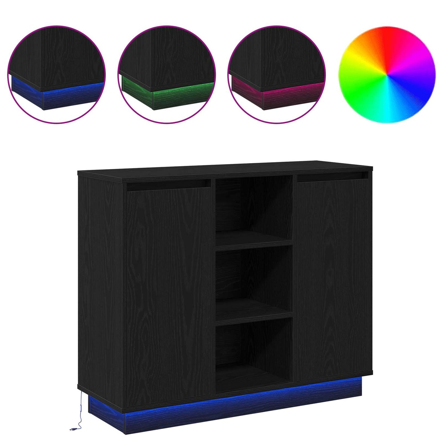 Madia LED Rovere Nero 90 x 32 x 75 cm Legno multistrato