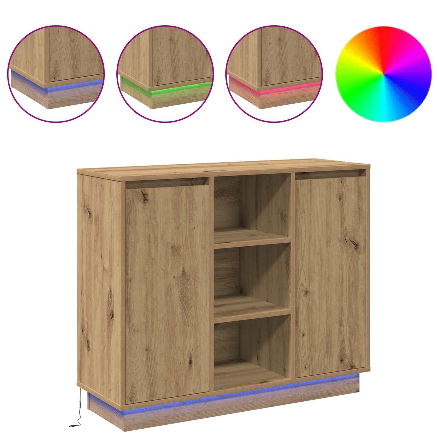 Madia LED Rovere artigianale 90 x 32 x 75 cm Legno multistrato