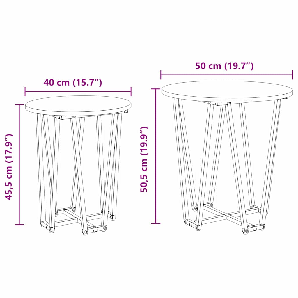 Set tavolini 2 pcs Rovere Sonoma e Nero 50 x 50 x 50.5 cm