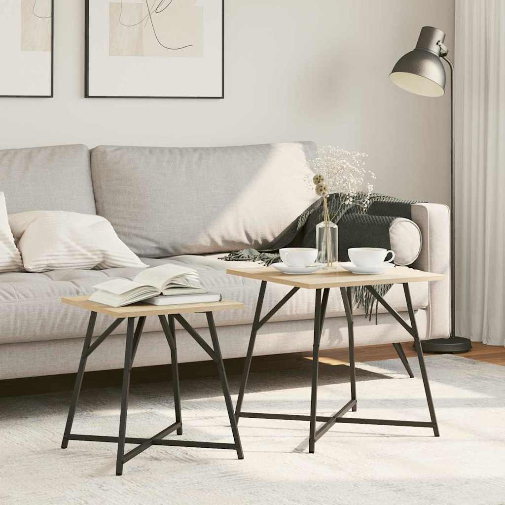 Set tavolini 2 pcs Rovere Sonoma e Nero 50 x 50 x 50 cm