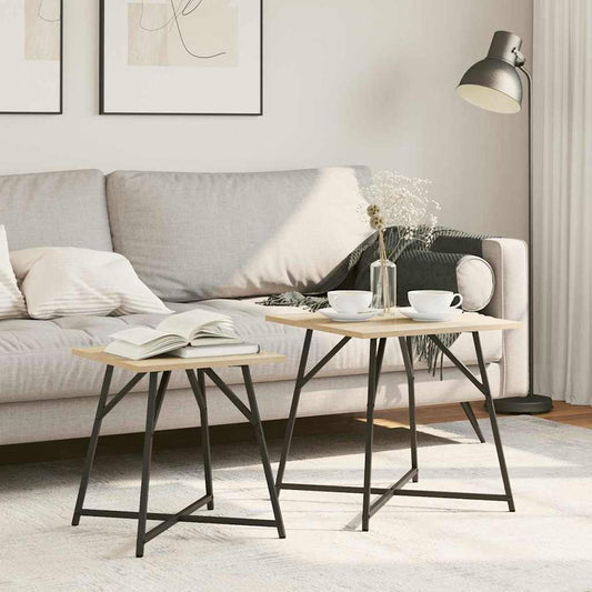 Set tavolini 2 pcs Rovere Sonoma e Nero 50 x 50 x 50 cm