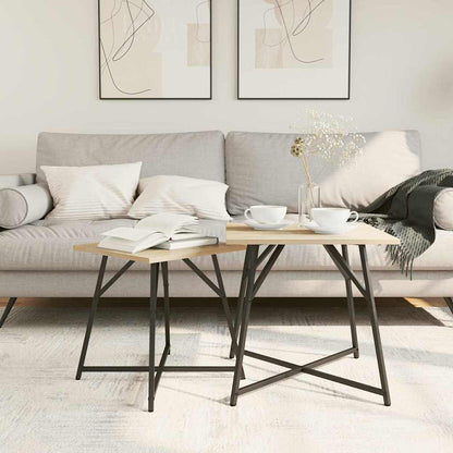 Set tavolini 2 pcs Rovere Sonoma e Nero 50 x 50 x 50 cm