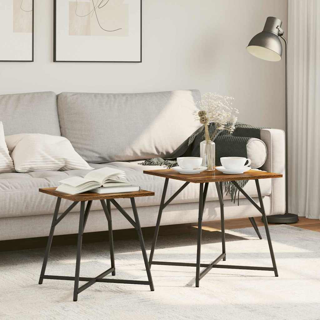 Set tavolini 2 pcs Rovere affumicato e Nero 50 x 50 x 50 cm