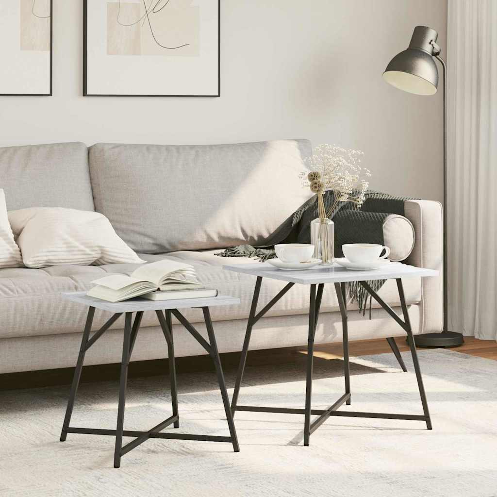 Set tavolini 2 pcs Grigio sonoma e Nero 50 x 50 x 50 cm