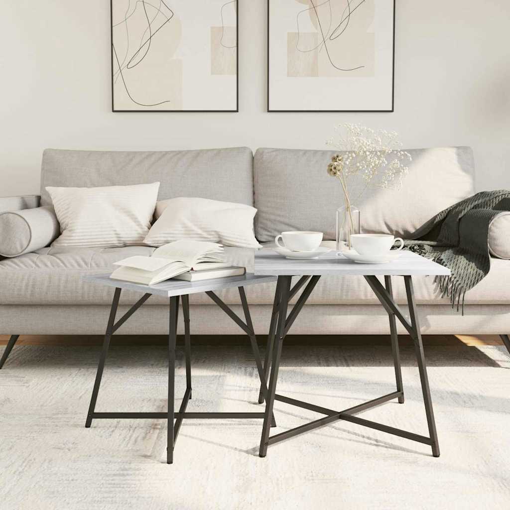 Set tavolini 2 pcs Grigio sonoma e Nero 50 x 50 x 50 cm