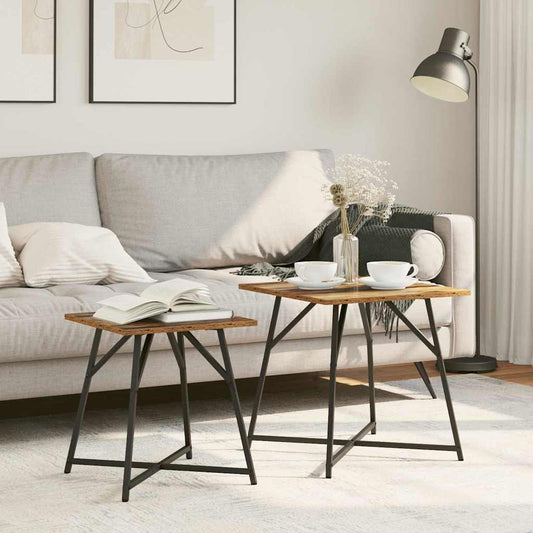 Set tavolini 2 pcs Legno Antico e Nero 50 x 50 x 50 cm