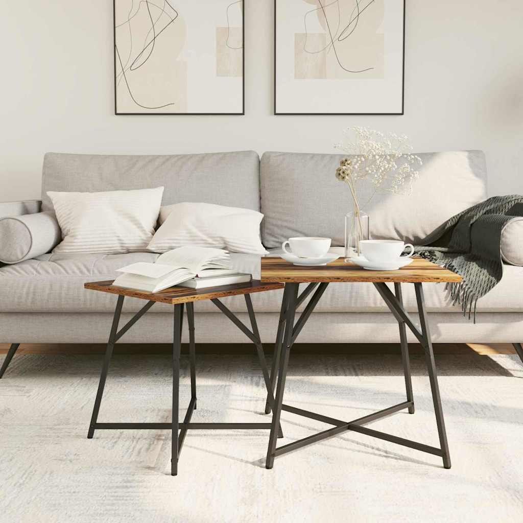 Set tavolini 2 pcs Legno Antico e Nero 50 x 50 x 50 cm