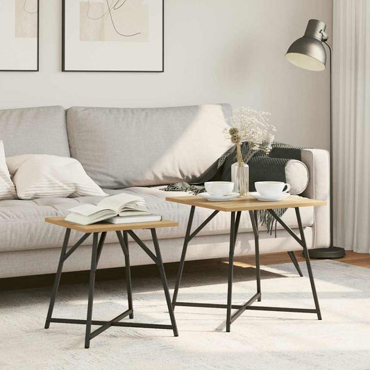 Set tavolini 2 pcs Rovere Artigianale e Nero 50 x 50 x 50 cm