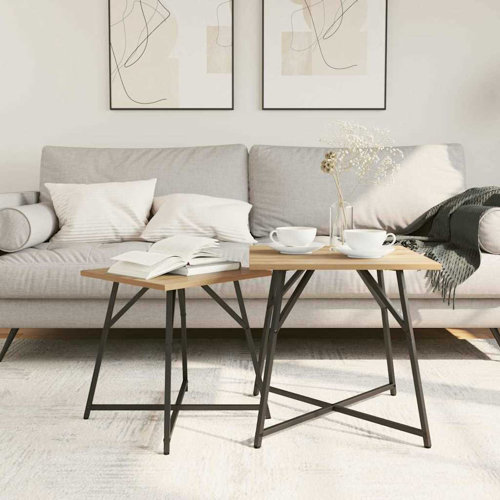 Set tavolini 2 pcs Rovere Artigianale e Nero 50 x 50 x 50 cm