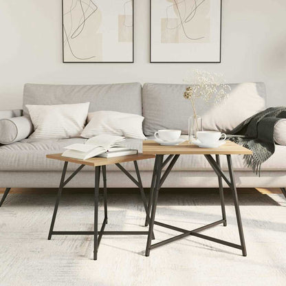 Set tavolini 2 pcs Rovere Artigianale e Nero 50 x 50 x 50 cm