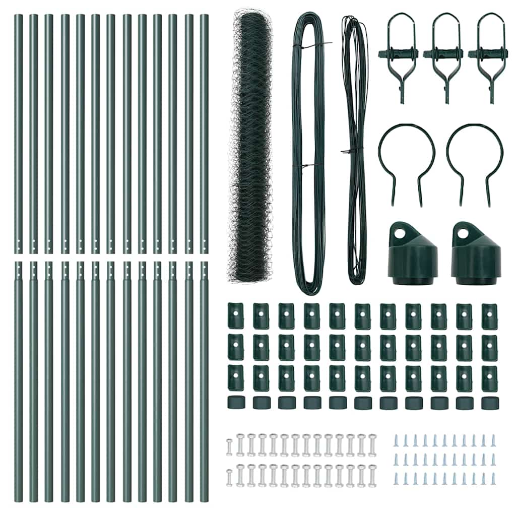 Recinzione con pali. Verde 1.4 x 25 m Acciaio rivestito in PVC