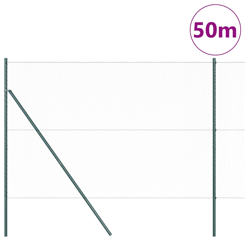 Recinzione con pali. Verde 1.5 x 50 m Acciaio rivestito in PVC